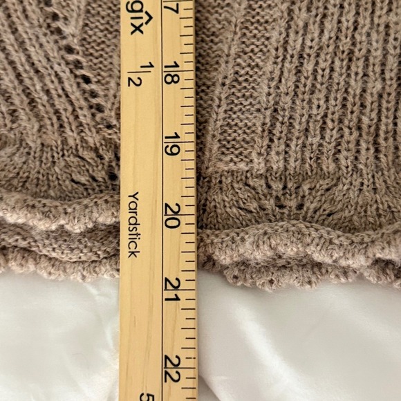 Anthropologie Taupe Brown Boho Cottagecore Knit Short Sleeve Scalloped Sweater L - Picture 9 of 10